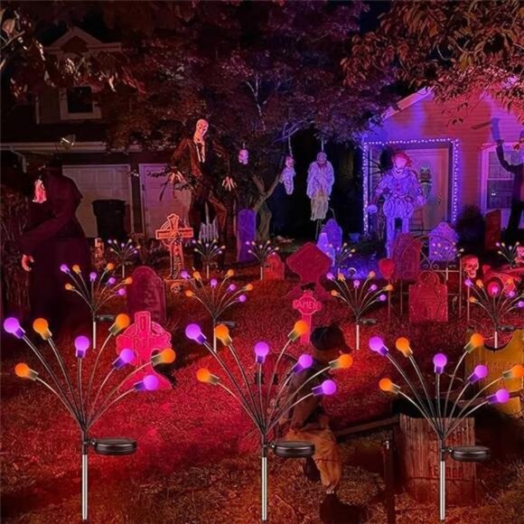 6Pack Total 48 LED Purple and Orange Solar Halloween Lights Outdoor - Solar - Picture 2 of 7